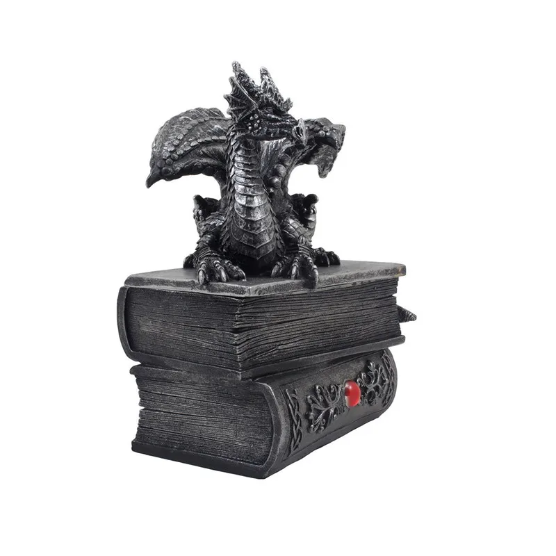 
Mythical Guardian Dragon Trinket Box Statue with Hidden Book Storage Compartment Gothic Home Decor Jewelry Boxes Magical Fantasy 
