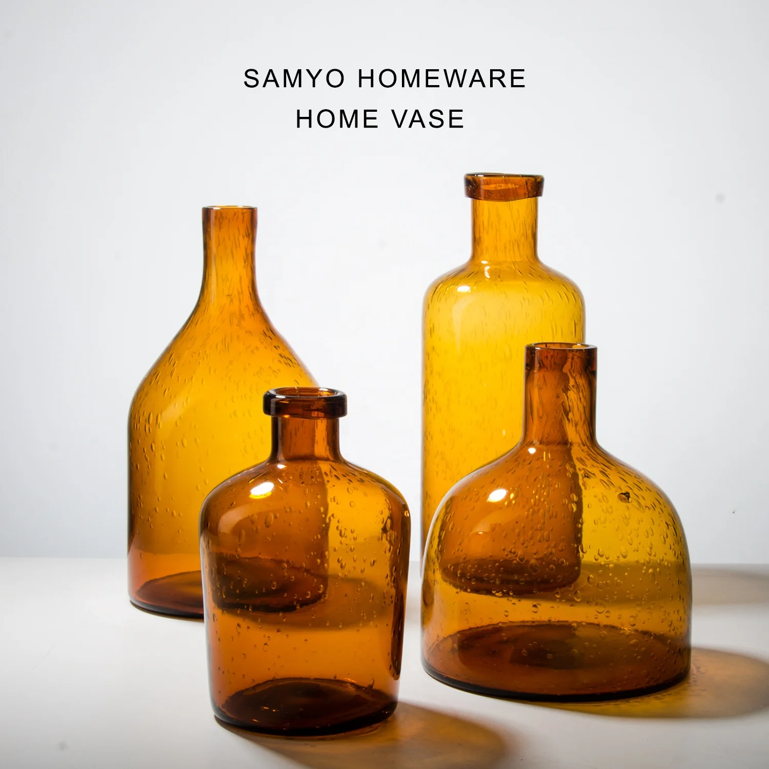 Samyo Handmade Hot Sale Purple Glass Flower Vase Glass Cylinder Vase With Bubble Flower Vase Glass