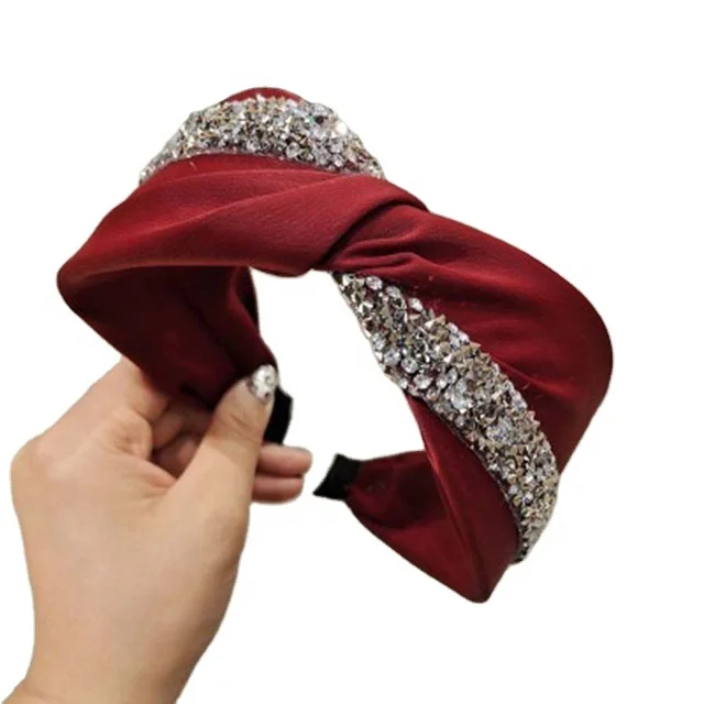 Fashion Boutique Diamond Clockwork Winding Headband New Simple Pure Color Cloth Wide Brim Ladies Classic Hair Accessories