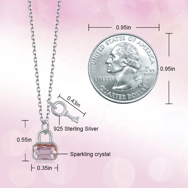 CDE Silver 925 Sterling Silver Pink Austrian Crystal Lock And Key Necklace For Women