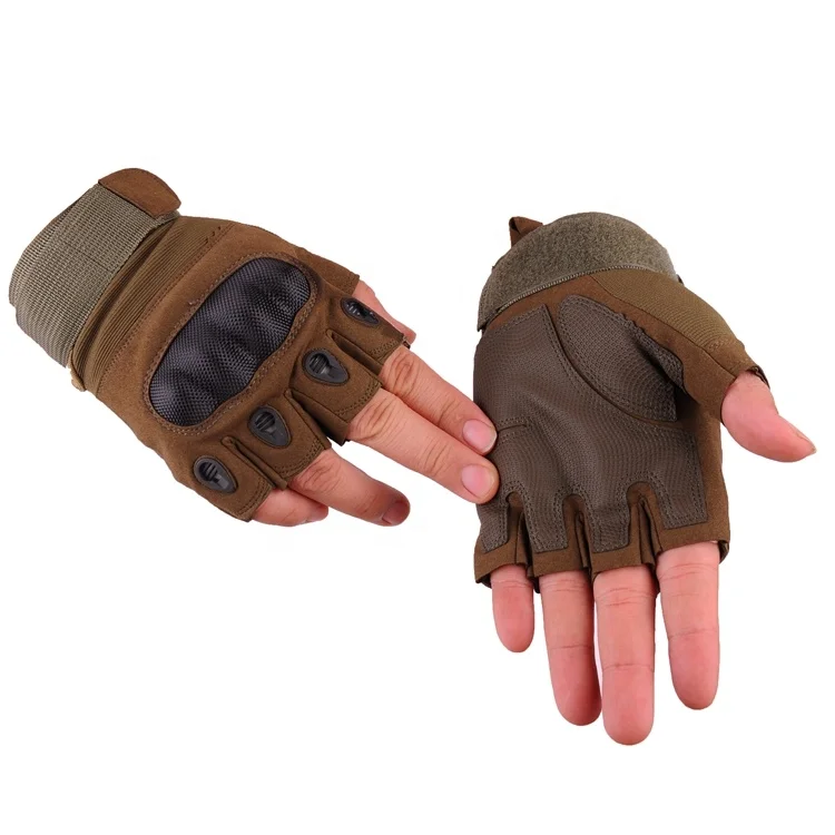 Cloth shell half finger black tactical gloves with knuckles