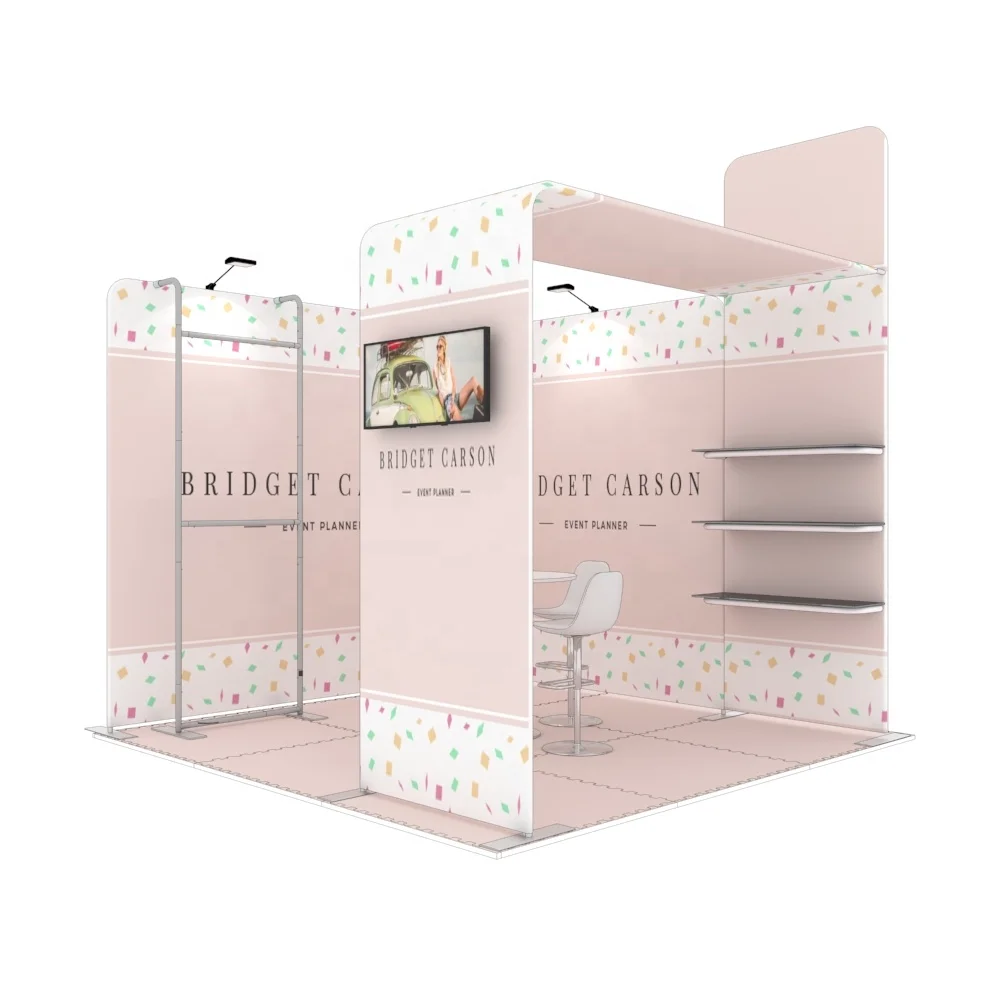 Portable 3x3m Trade Show Aluminum Tube Polyester Apparel Clothes Display Rack Clothing Advertising Exhibition Booth Design
