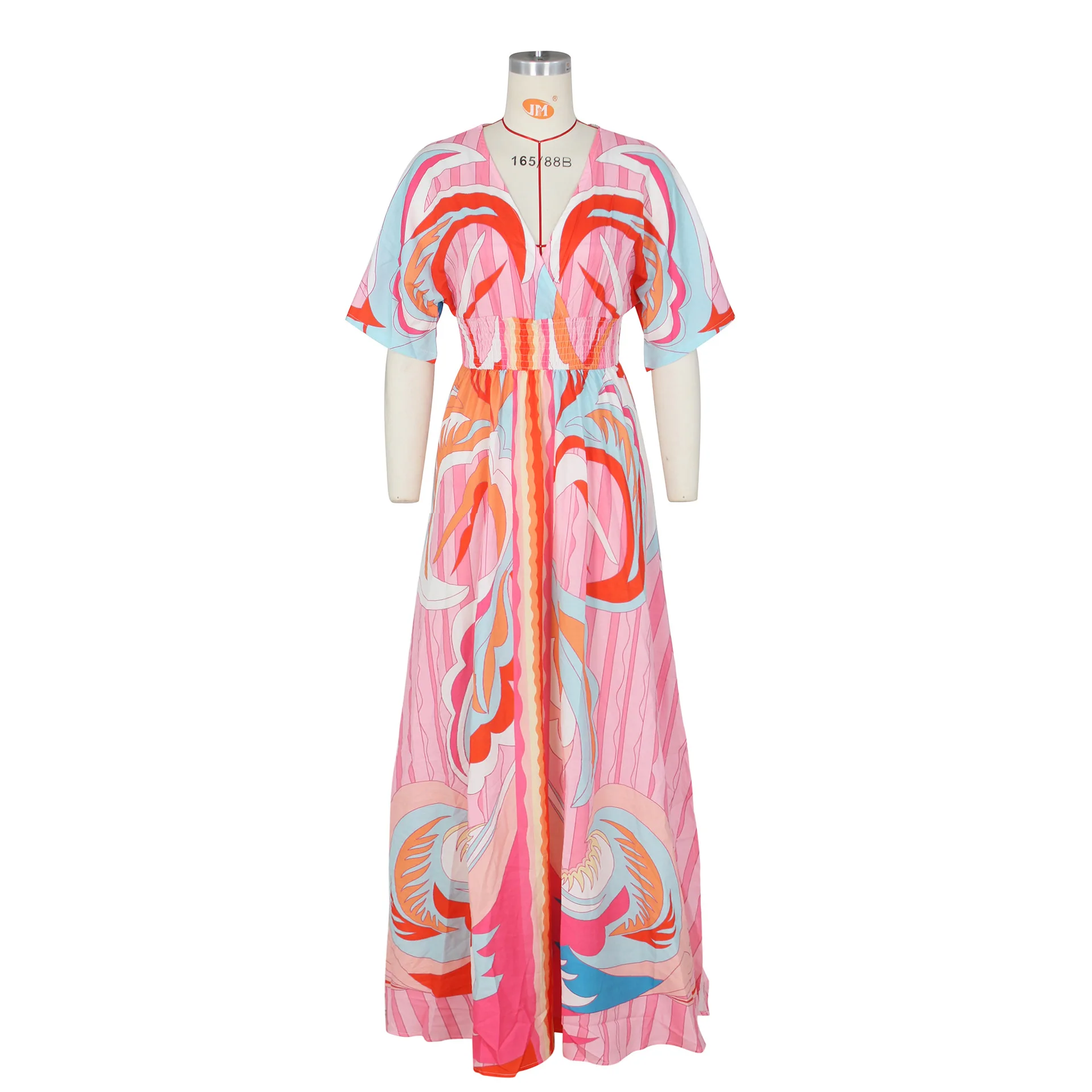New Dress Fashion Casual Print Butterfly Sleeve Ladies Swing Side Slit Long Dress