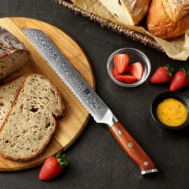 
9 inch high carbon damascus steel kitchen bread Knife 