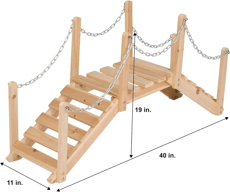 Garden Bridge Wooden Arc Bridge for Outdoors Safety Railings Stained Finished Wood Decorative Backyard Cream Farm