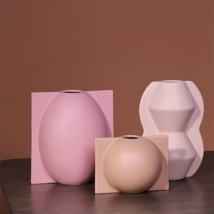 
Factory Direct Sale Designer Simple Mold Shape Ceramic Color Vase Home Decoration Handicraft Piece 