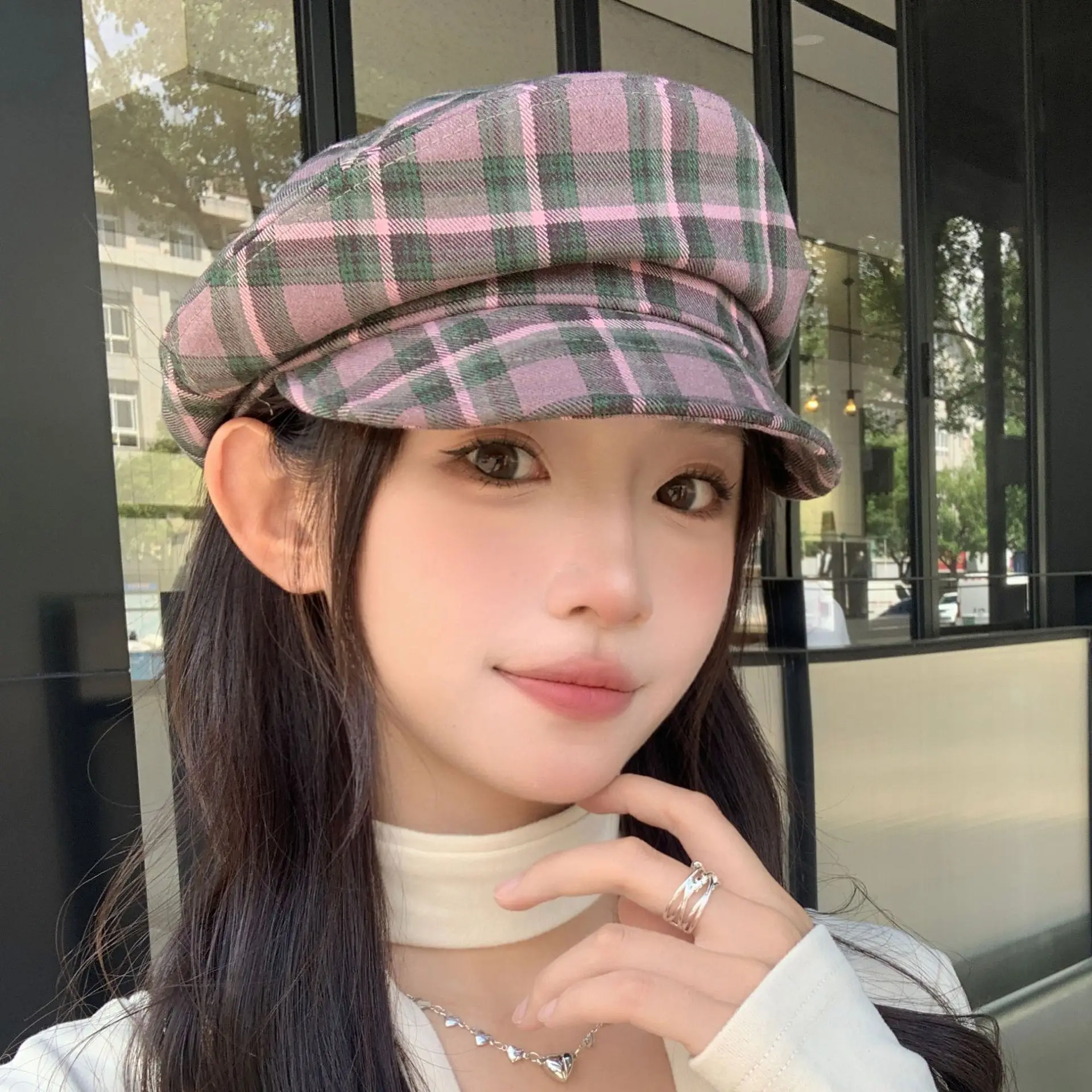 Осенне-зимний японский женский ретро клетчатый восьмиугольный берет с логотипом на заказ корейский теплый