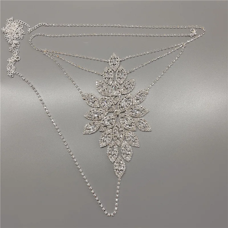 Full Diamond Bikini Body Chain Set Flower Shaped Bra&Thong Sets Body Chain Diamante Lingerie Jewelry Showgirl Crystal Set