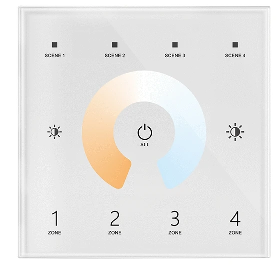 skydance T12 100-240VAC CCT DMX Master Dual Color Wall Mounted Scenes Panel switch dimmer 2.4G RF wireless Remote control 4 ZONE
