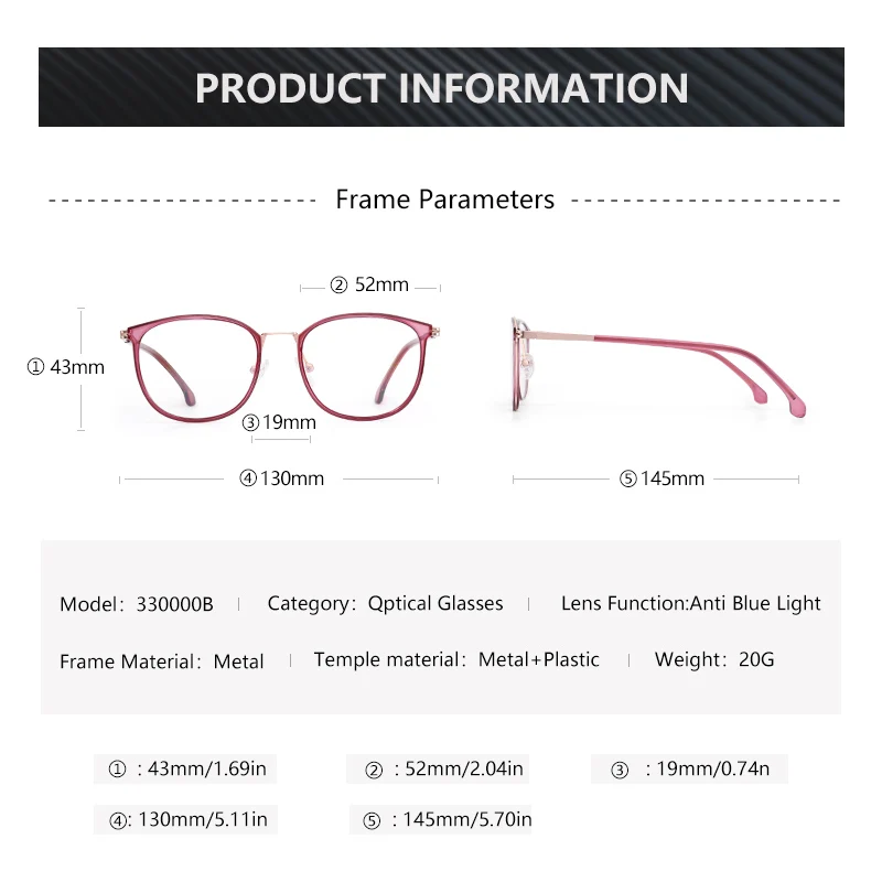 
Fashion Metal Oval Frame Optical Glasses Anti Blue Light Eye Glasses for Male and Female 