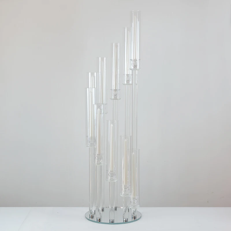 DEXI dining table center wedding candle holder crystal 9 arm high glass tube wholesale candelabra centerpieces
