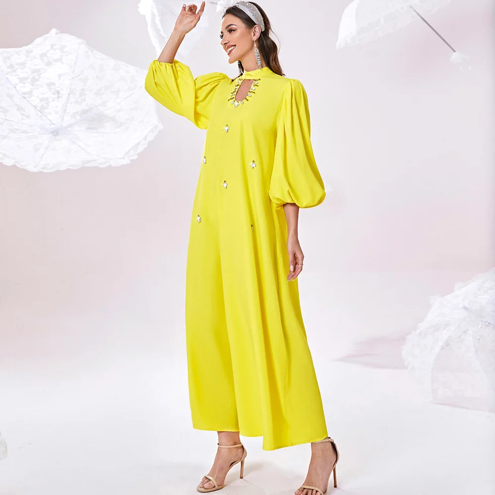 Hijab Jellaba Dress Women Embroidery  Long Sleeve Dubai Kaftan Moroccan 2022 Summer Fashion Elegant Maxi Dresses