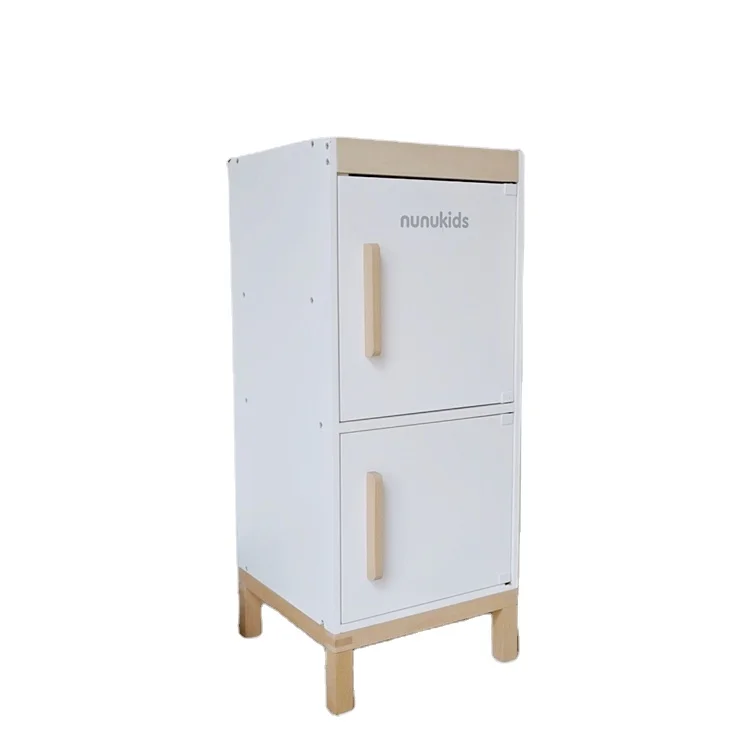 NUNUKIDS white Pretend cooking toys Game Children Play Set Refrigerator Toy Sets for Kids Wooden kitchen