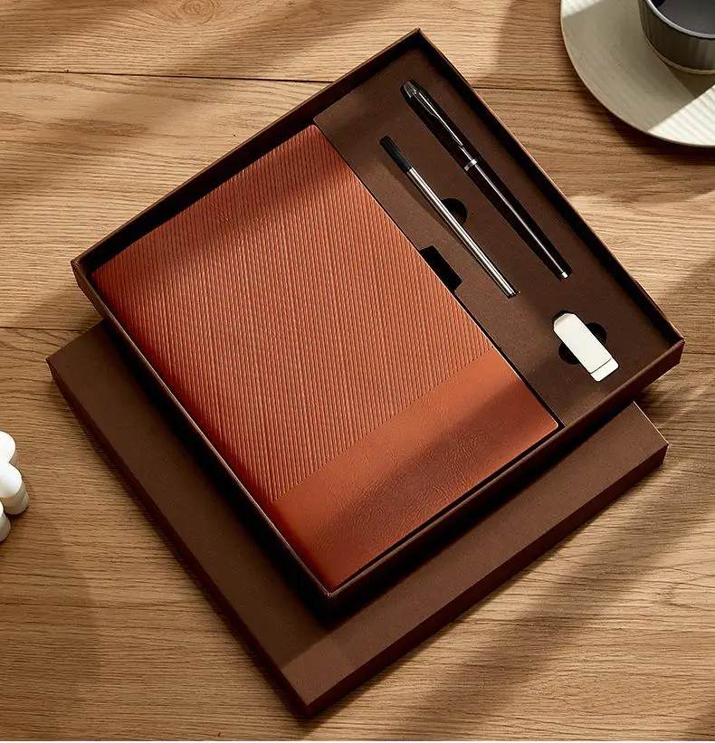 Custom A5 Refillable Stationery Set Usb Flash Drive Office Notebook Business Leather Gift Box Journal With Pen Business gift set