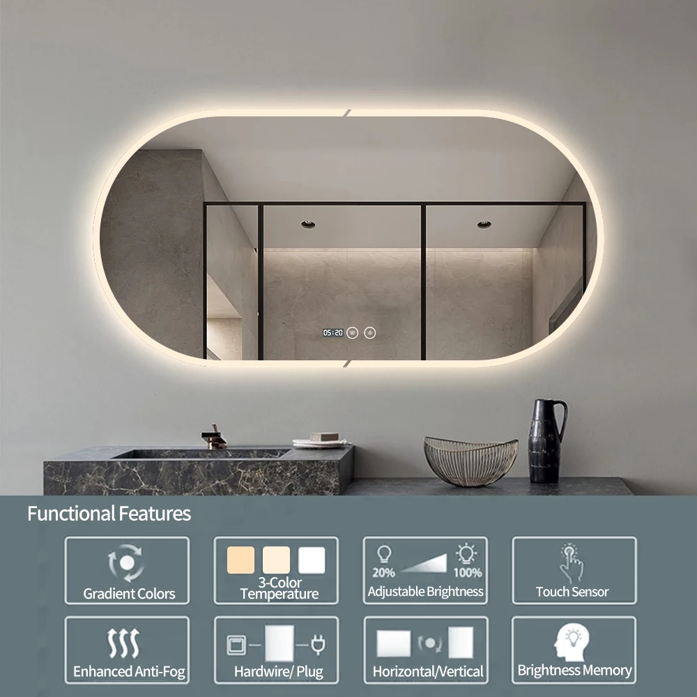 New design smart bath mirrors with lights bathroom makeup mirror with time display