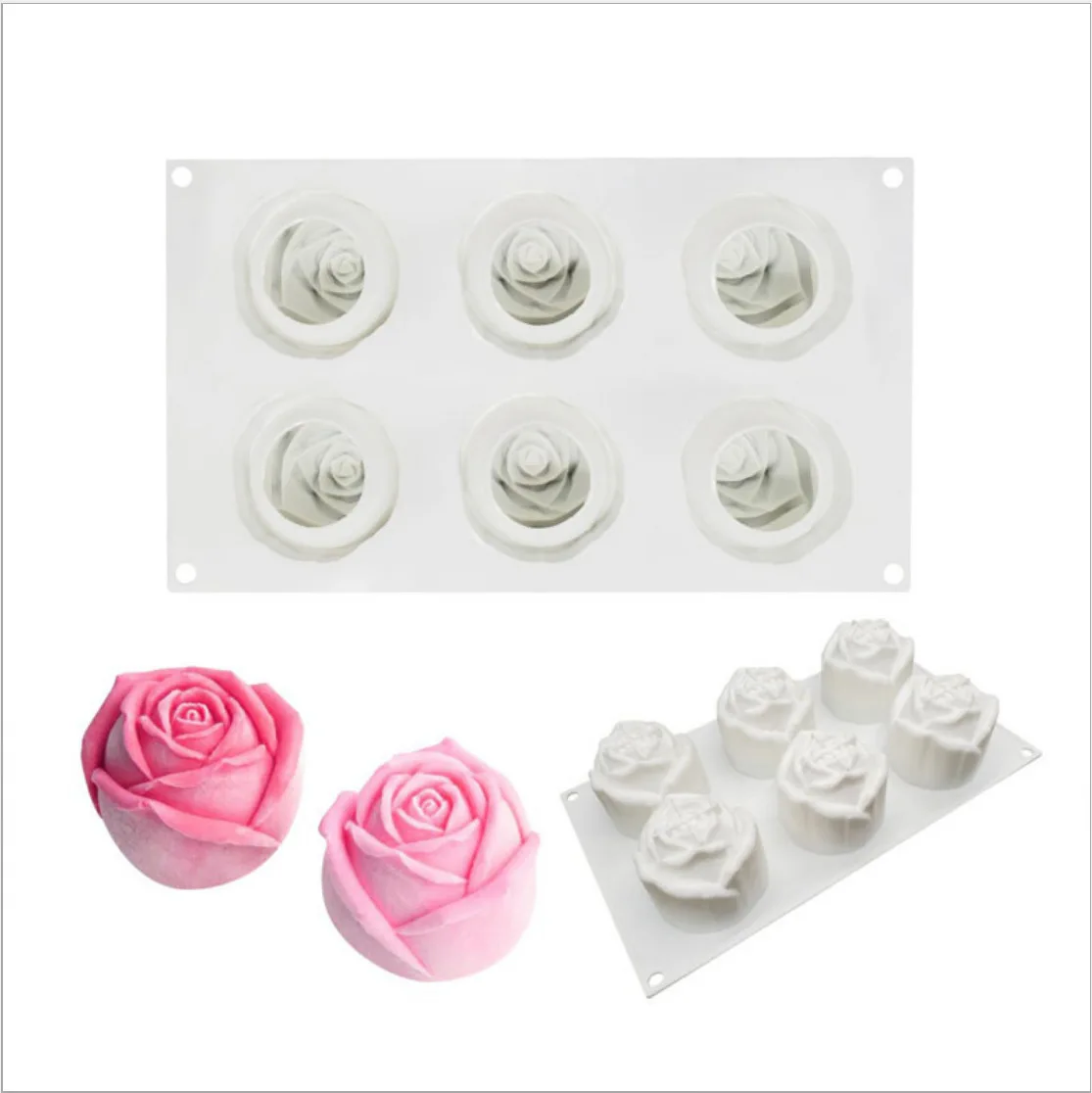 Fusimai  DIY Molds Biggest Flowers 3d Silicon Silicone 6 cavity Rose Candle Mold