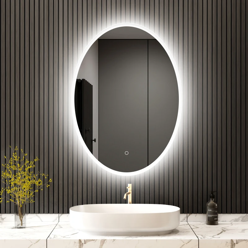 Minimalist Bedroom Decoration Oval Backlit Anti-fog Led Mirror With Bluetooth Speaker