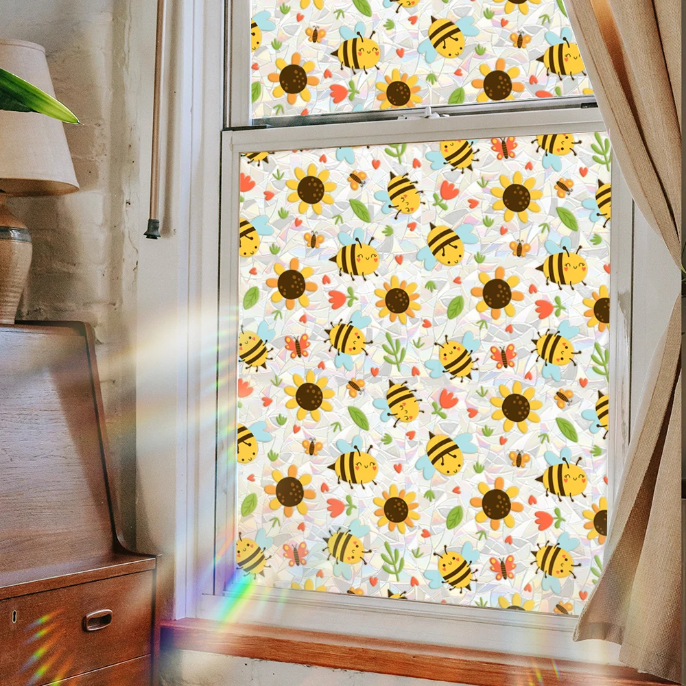 Cartoon Bee Vinyl Static Window Anti Collision Window film Transparent Glass Alert Leaf Window Sun Catcher Stickers 40cmx1m