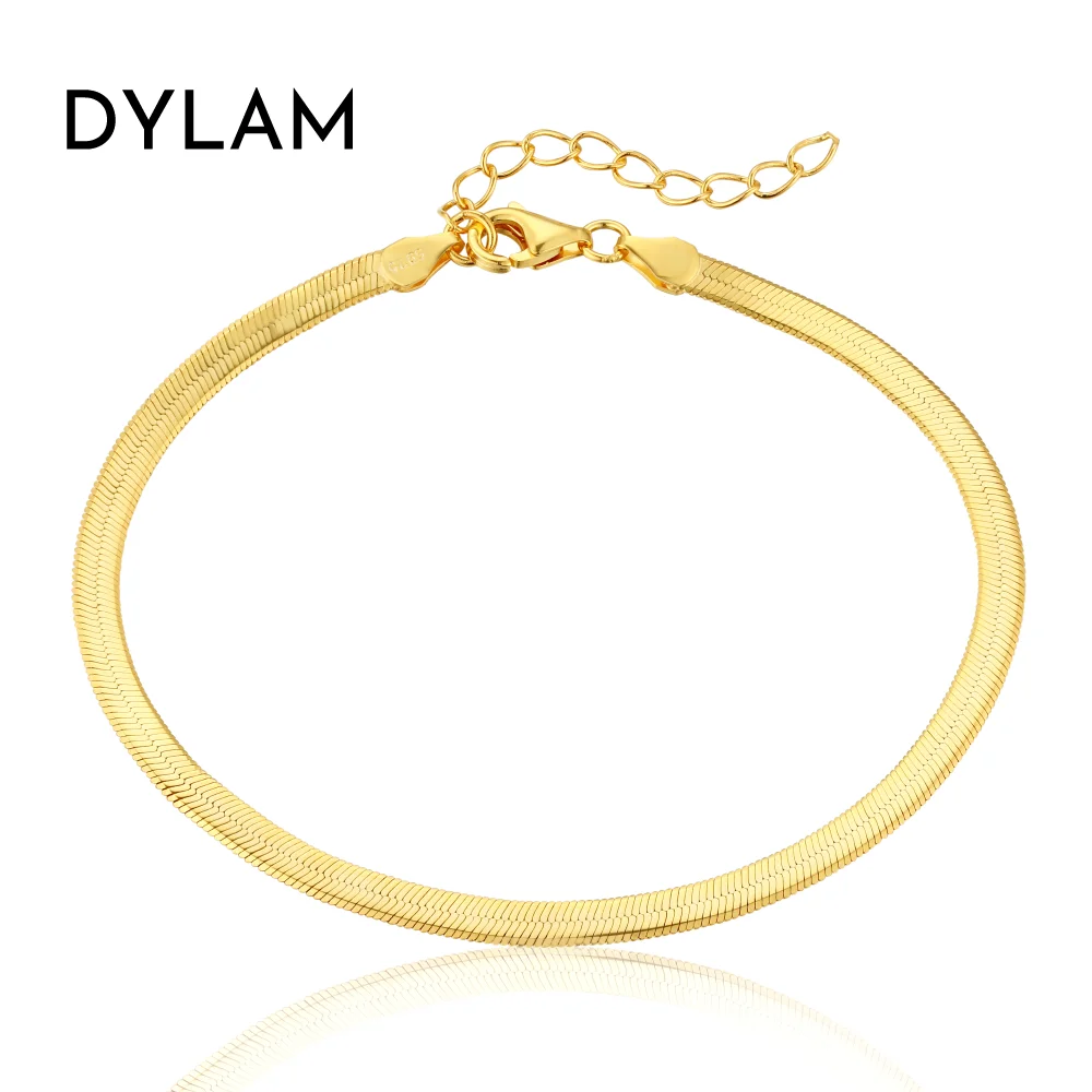 Dylam 925 Sterling Silver 18k Gold Plated Couple Bracelet Custom Chain Bling Jewelry  For Women