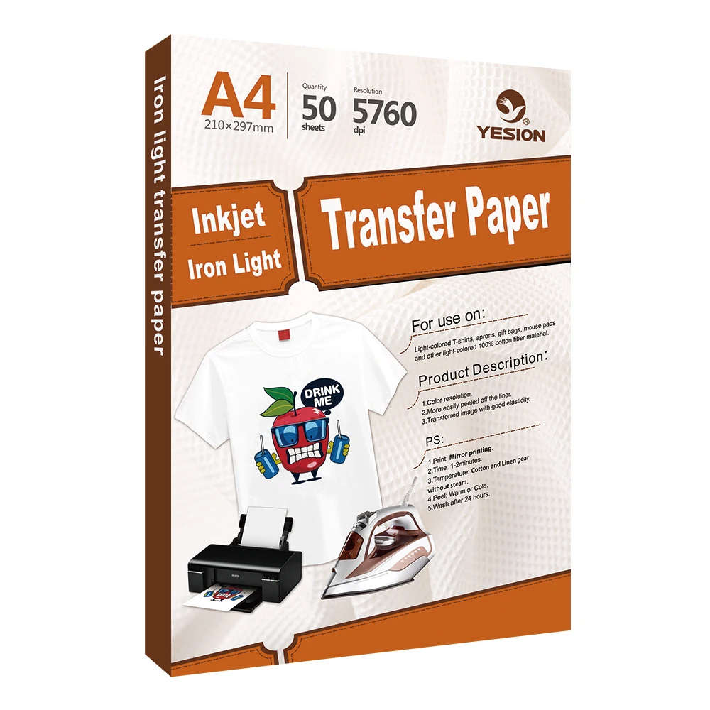 yesion hot sale Light inkjet transfer paper iron on transfer paper for Light clothing A4 50sheets