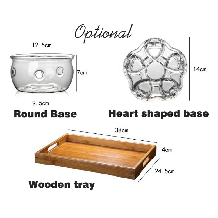 BPA Free Glass Tea Sets with Tea Cups Pot and Heated Candlestick Tea Water Bottle  with Customized Logo