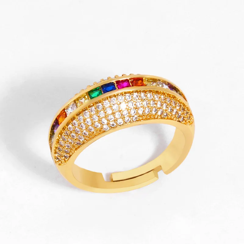 
2021 New Fashion Geometry Lovers Gold Plated Colored Zircon Lovers Ring Gift For Men Women 