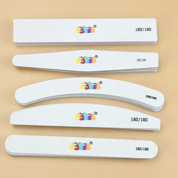 ZIRI Factory Supply Disposable Manicure Tools White Sandpaper Straight Curve Banana Halfmoon Colorful Core Emery Board Nail File