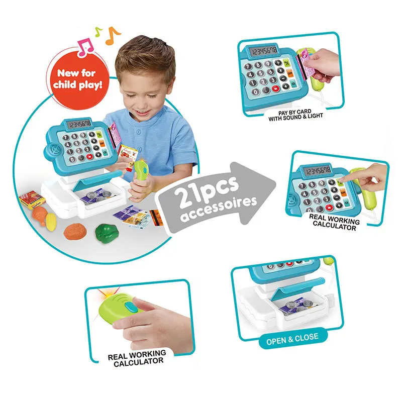 2024 New Design Unisex Plastic Pretend Play Toys Hot Supermarket Game Shopping Kids Cash Register Toy Trolley Preschool