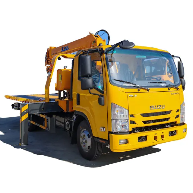 Isuzu 4X2 ton road Emergency Recovery rescue truck trailer 6 ton hydraulic boom crane flatbed trailer crane