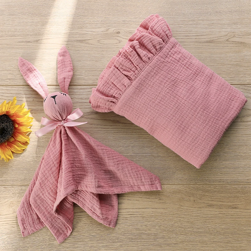 Toddler Receive Security Blanket Wholesale Solid Soft Cotton Ruffle Bunny Muslin Baby Blanket