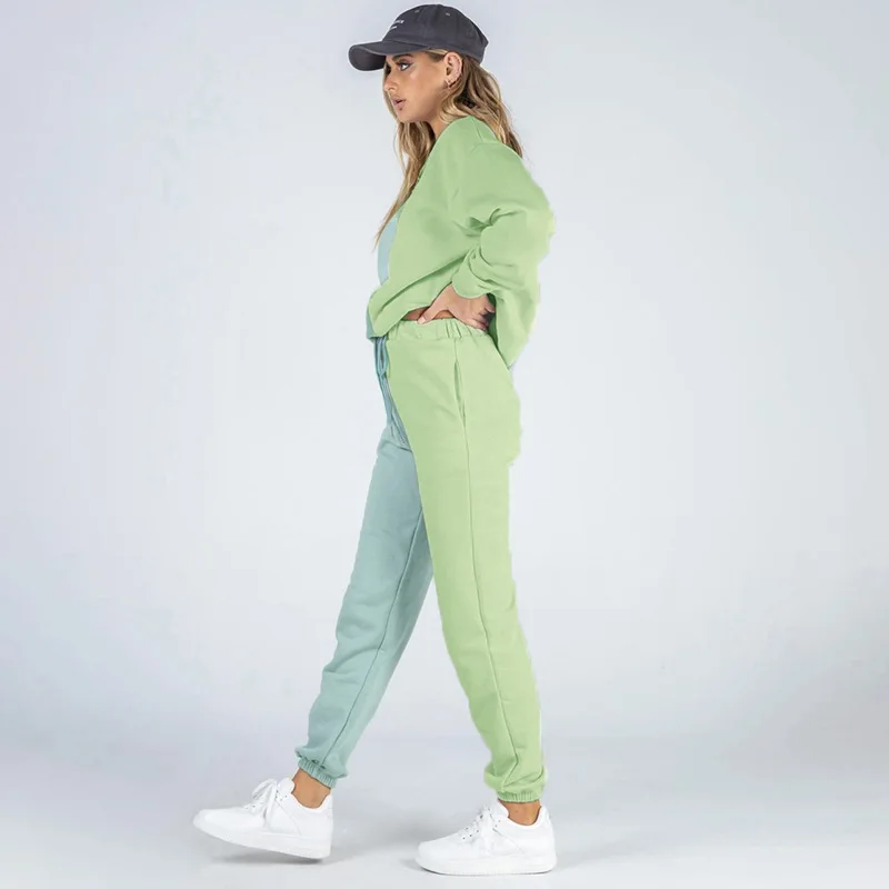 Tracksuit 2024Ladies Color Block Crewneck Sweatshirt Sweatpants Blank Sweatsuits Joggers Pants Two Piece Pants Set
