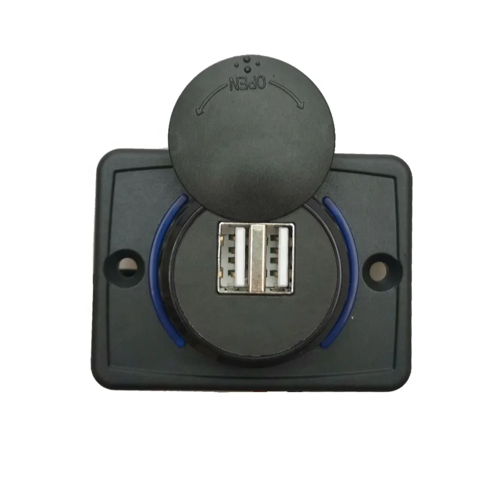 blue light bus usb power adapter 3.1A 12V-24V dual port usb socket HC-B-65015