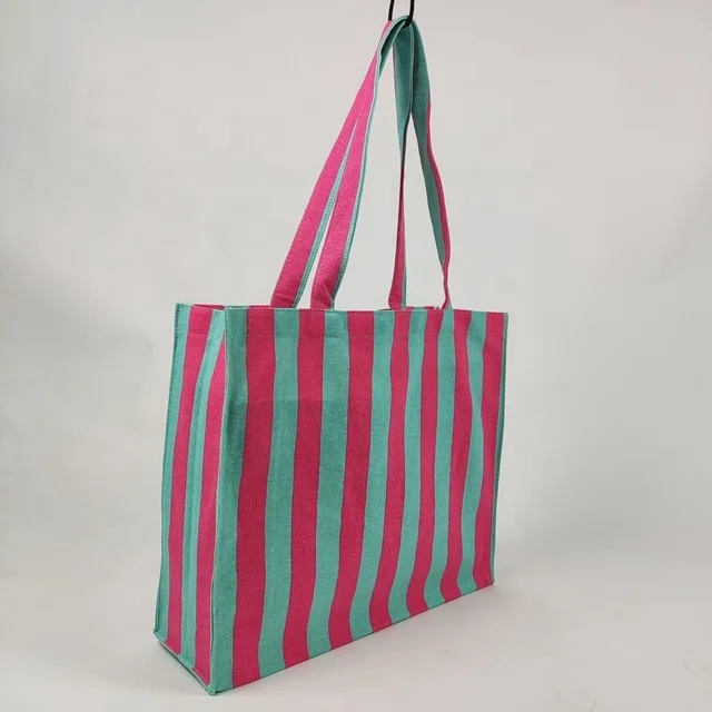 Organic Cotton Tote Bag Large Custom Cotton Bag Manufacture Red and Green Stripe Jute Plain Tote Cotton Bags