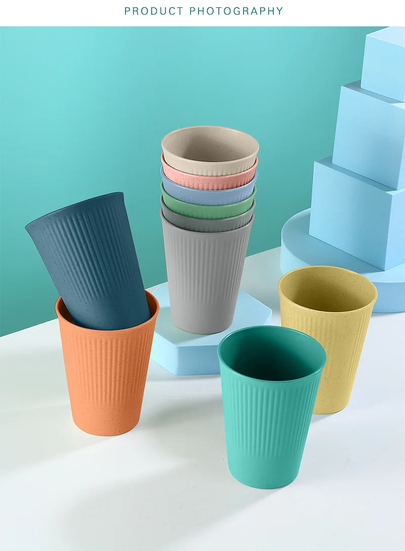 OEM 6pcs Custom Reusable Plastic Unbreakable Drinking Colorful Tea Coffee Wheat Straw Cup Sets