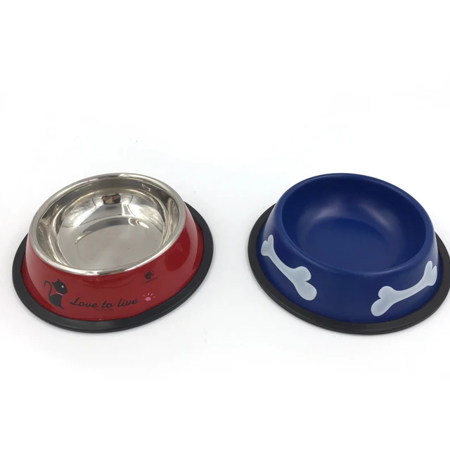 2022 HOMEFELT Dog bowl Cat bowl stainless steel red blue pink black rim five colors stainless steel round large pet bowl