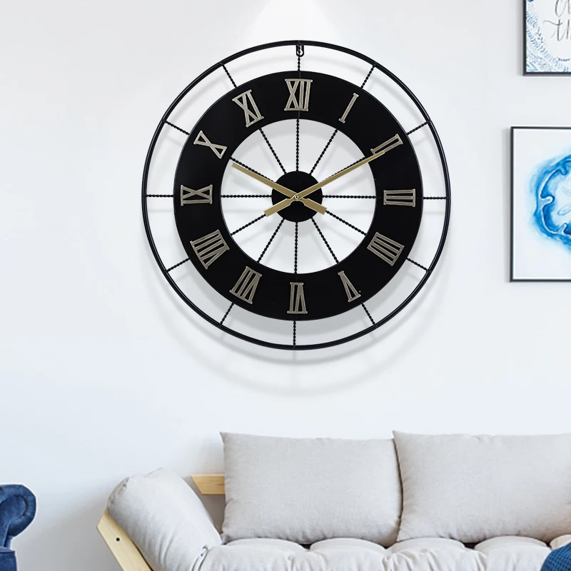 60*60cm Luxury modern cheap wall clock wall hanging creative iron art design clock timer restaurant wall decorative clock