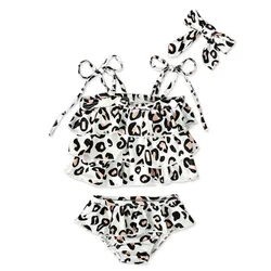 European Kid Baby Girls Leopard Bikini Swimwear With Headband Three-piece Swimsuit Bathing Bodysuit Cute Beach Clothing