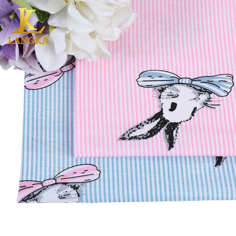 Langka high quality soft 65% cotton 35% poly babies clothes knitted fabric print fabrics