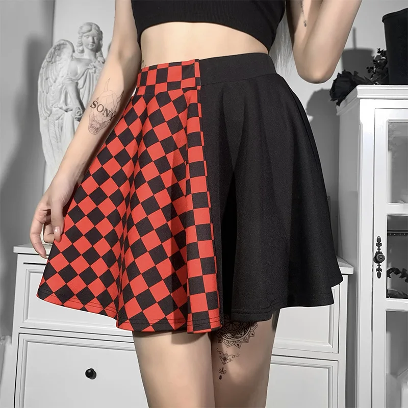 YiXin OEM ODM Womens Skirts 2022 New Style Summer Patchwork Plaid Pleated High Waist Women Black Skirt Sexy Girls Mini Skirt