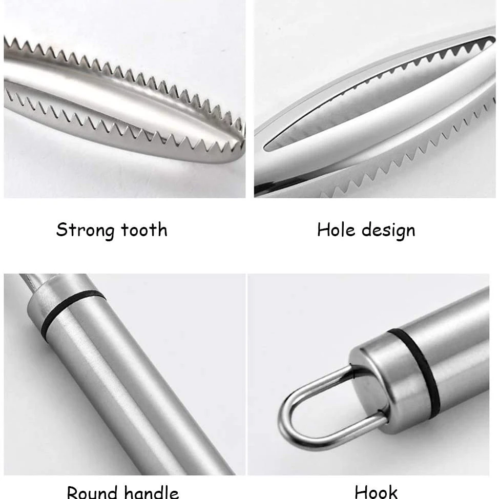 Kingwise Kitchen Gadgets Fish Scales Scraper Skin Remover Scaler Knife Clam Opener Stainless Steel 304 Fish Cleaning Scarper