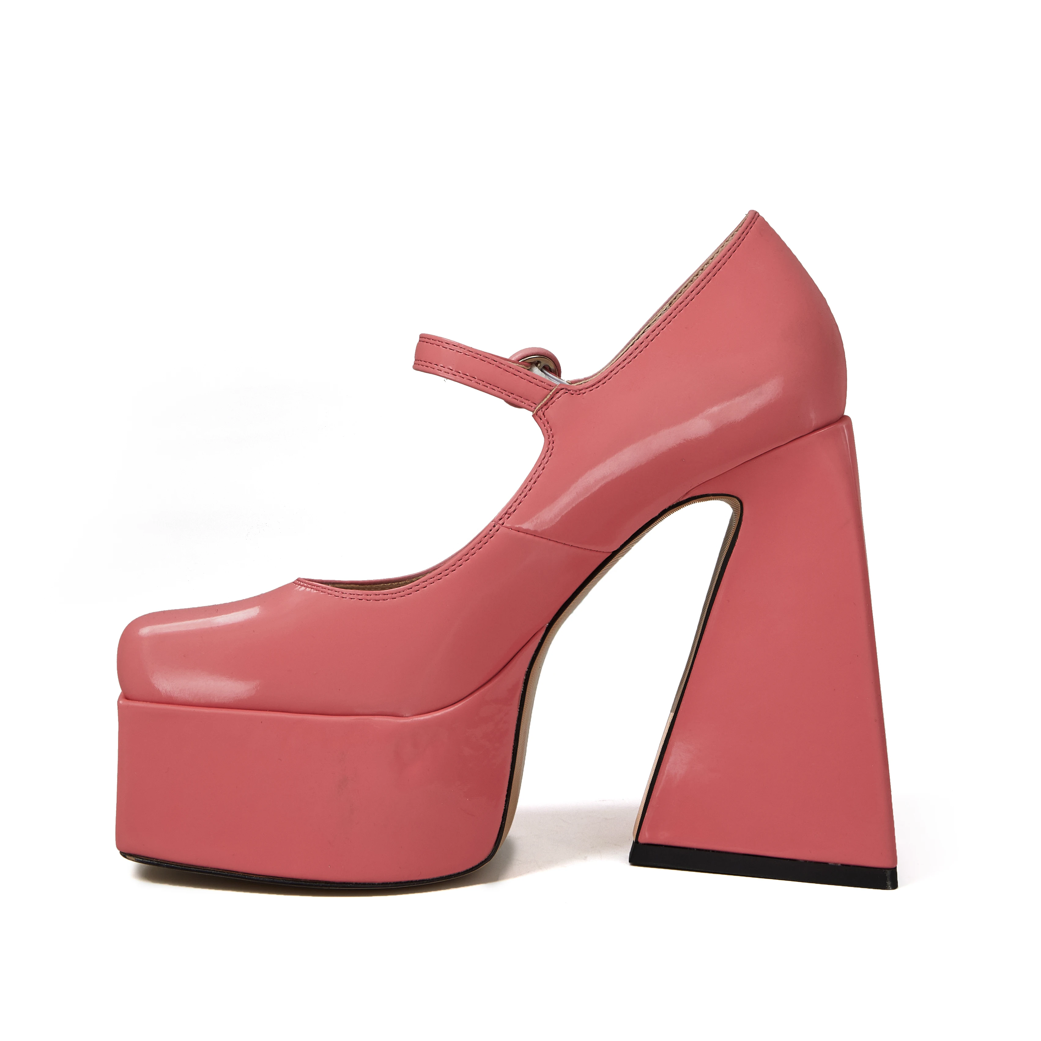 Женские туфли на платформе туфли-лодочки квадратном каблуке с застежкой-пряжкой 2022