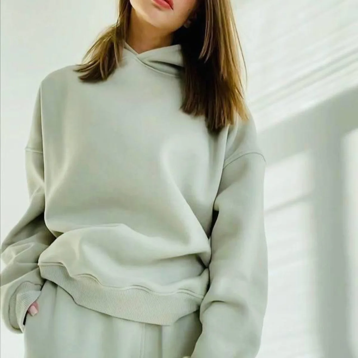 Women Putih Sweatshirt Pant Hoodie Fabric Sweatpants And Hoodie Set 2 Piece Set Hoodie