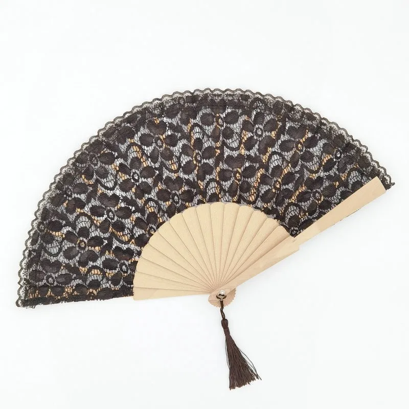 Hot sale Ivory lace wood foldable fan nature wooden art craft painted hand fan for women wedding and dancing