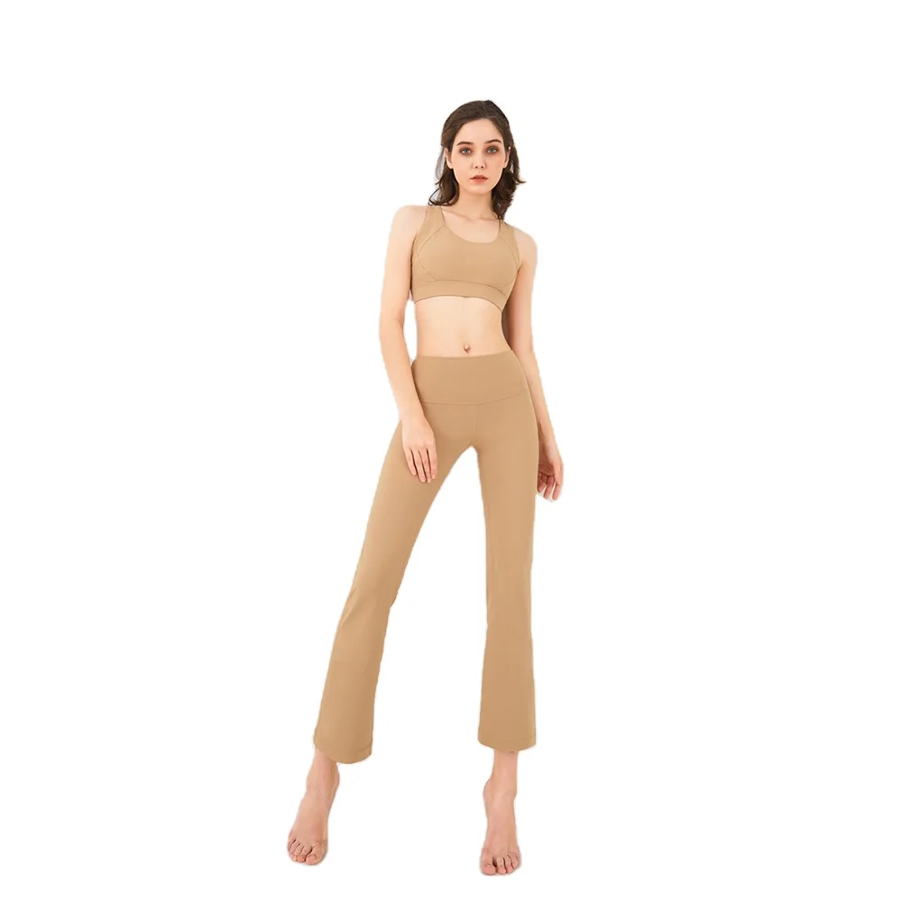 
New Urban Fashion Double Side Brocade Spandex Flare Pants for Home Fitness 