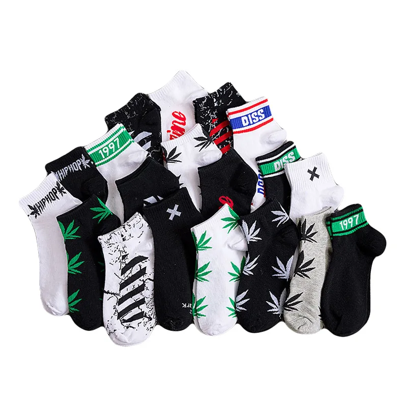 Designer cotton men novelty ankle socks sublimation wholesale cute weed happy letter sock cartoon funky funny socks manufacturer