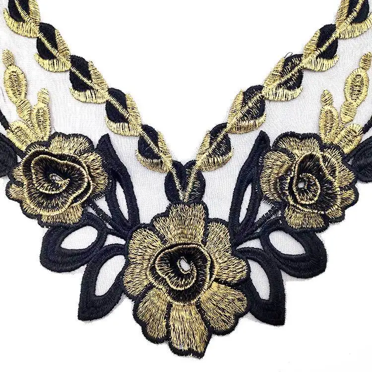 Embroidered Lace Neckline Collar Warm Tones Floral Brown Leaf Applique Patches Scrapbooking Embossed Sewing