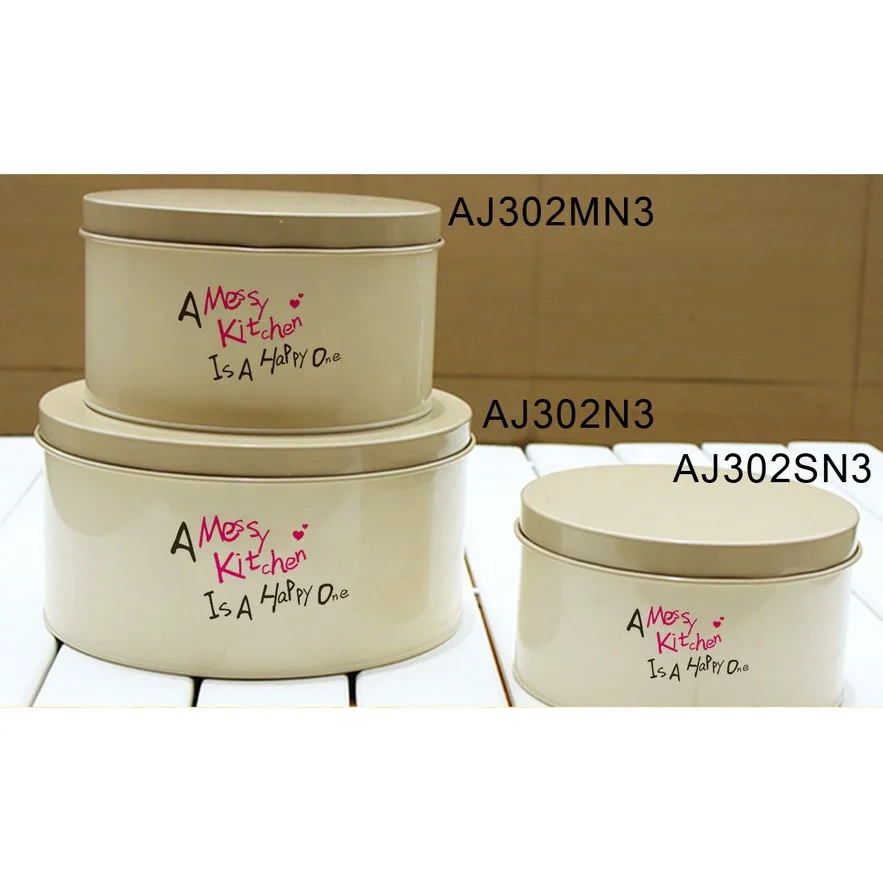 OEM Custom Stylish Tin Box 3PCS Cake Biscuits Tins With Lids Metal Round Cookies Canister Set