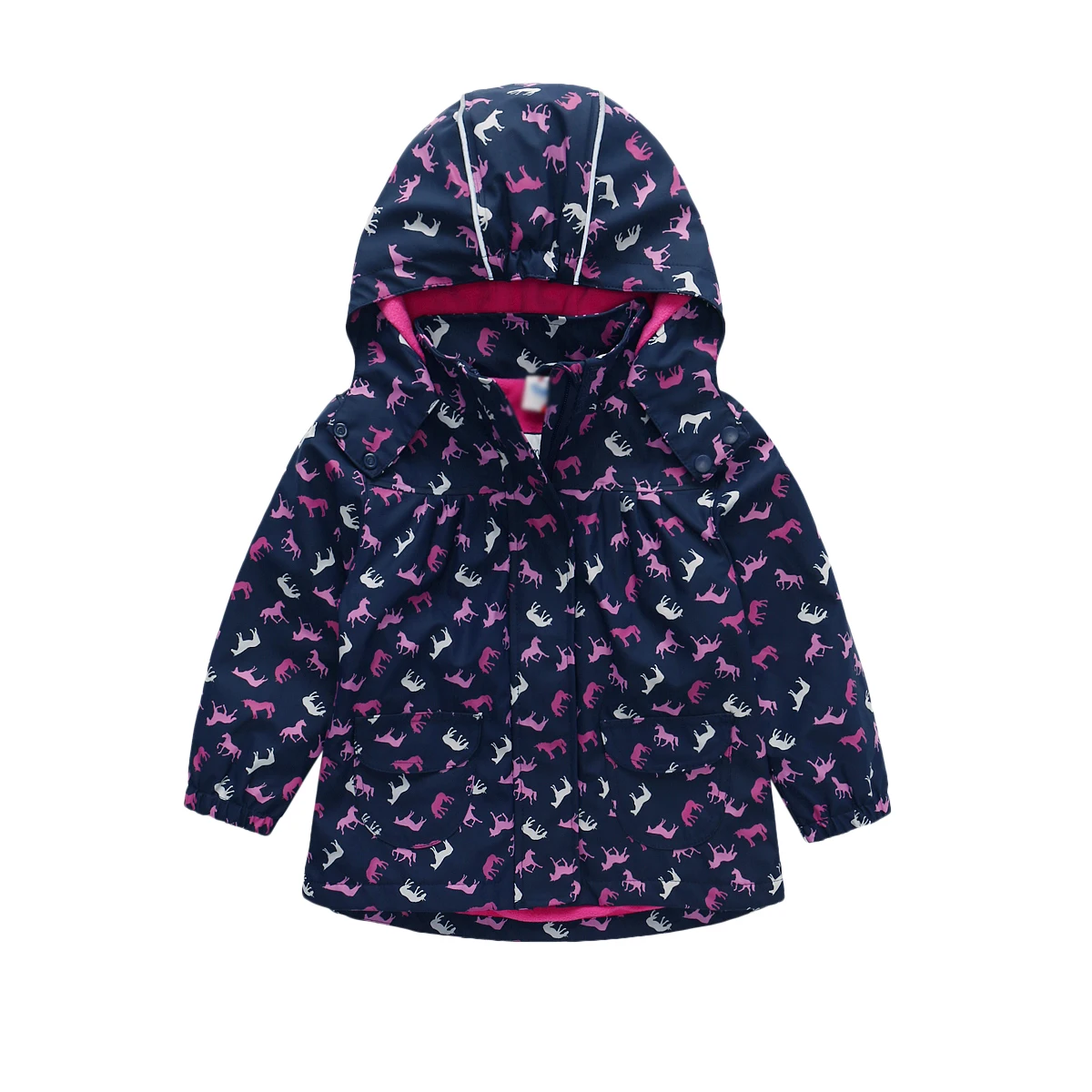 OEM Customization Kids girls clothing wear unicorn pattern hooded hiking jacket outdoor waterproof jacket