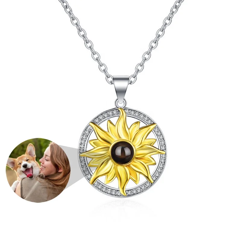 Fine Sun Necklace Drops-hipping Jewelry Projection Necklace Photo Custom Shopify Drops-hipping 100 Languages Pendant Necklace