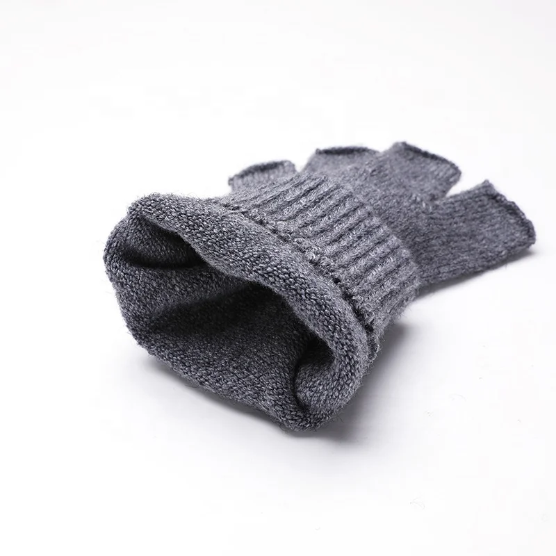 Wholesale Custom Fall Winter Wool Nylon Acrylic Even Size Solid Color Half Finger Fingerless Knitted Gloves For Men And Women